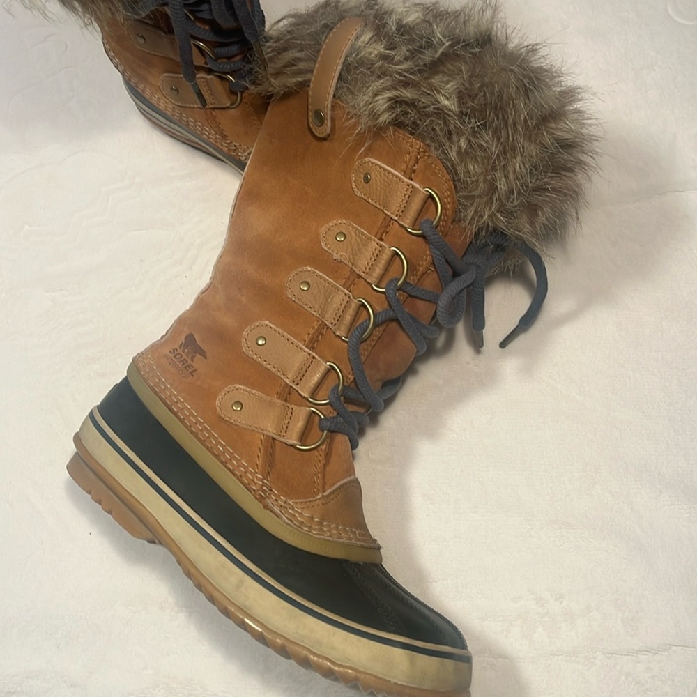 Sorel Joan of Artic Waterproof Boots Great Shape! Faux Fur SZ 7 1/2